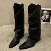 Vintage braune Schnalle Chelsea Botas Mode spitze Zehen Western Cowboy Stiefel Niet Design Pfeife Stiefel für 2024 Frauen rutschfeste Stiefel
