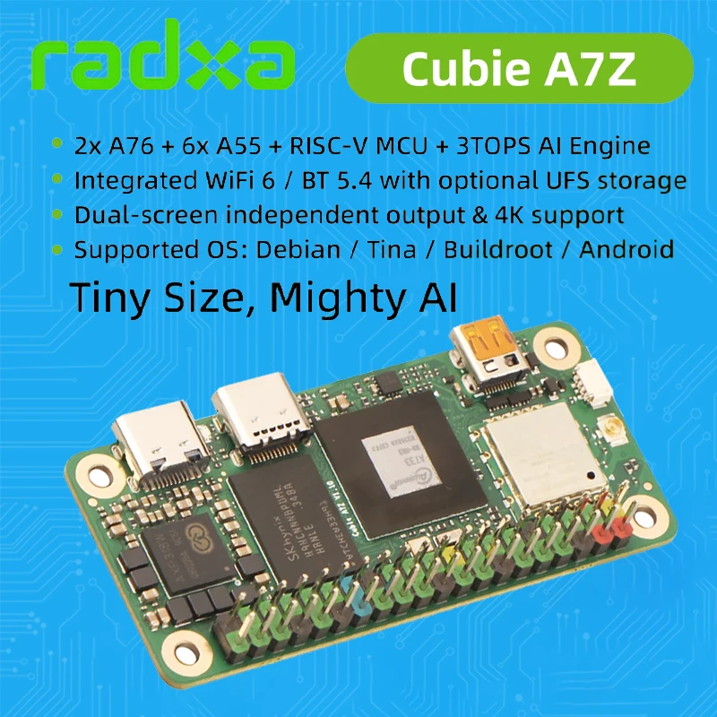 Radxa Cubie A7Z, Allwinner SoC mit Octa-Core-CPU, Dual-Screen-Display, integriertem WiFi6 RISC-V-Koprozessor, Single-Board-Computer Image