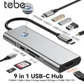 Tebe 9 in 1 Hub USB C Tipo-c a 4K 60HZ Adattatore HDMI Lettore di schede SD/TF Aux Multi USB 3.0/2.0 da 3,5 mm con schermo di riposo per laptop