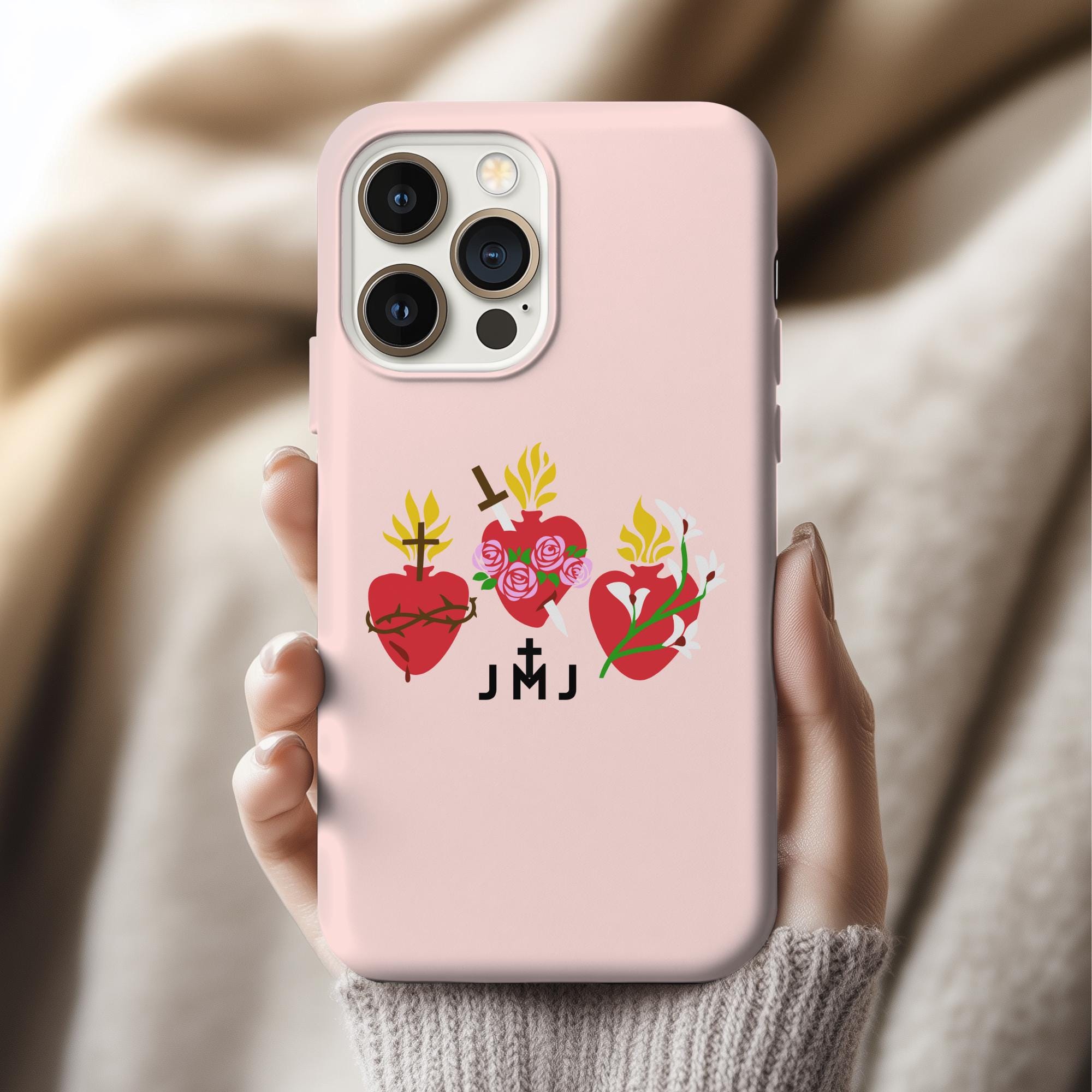 Custodia per telefono con motivo Sacro Cuore di Maria, custodia Magsafe religiosa, custodia per telefono con stampa a mosaico vintage, illustrazione d