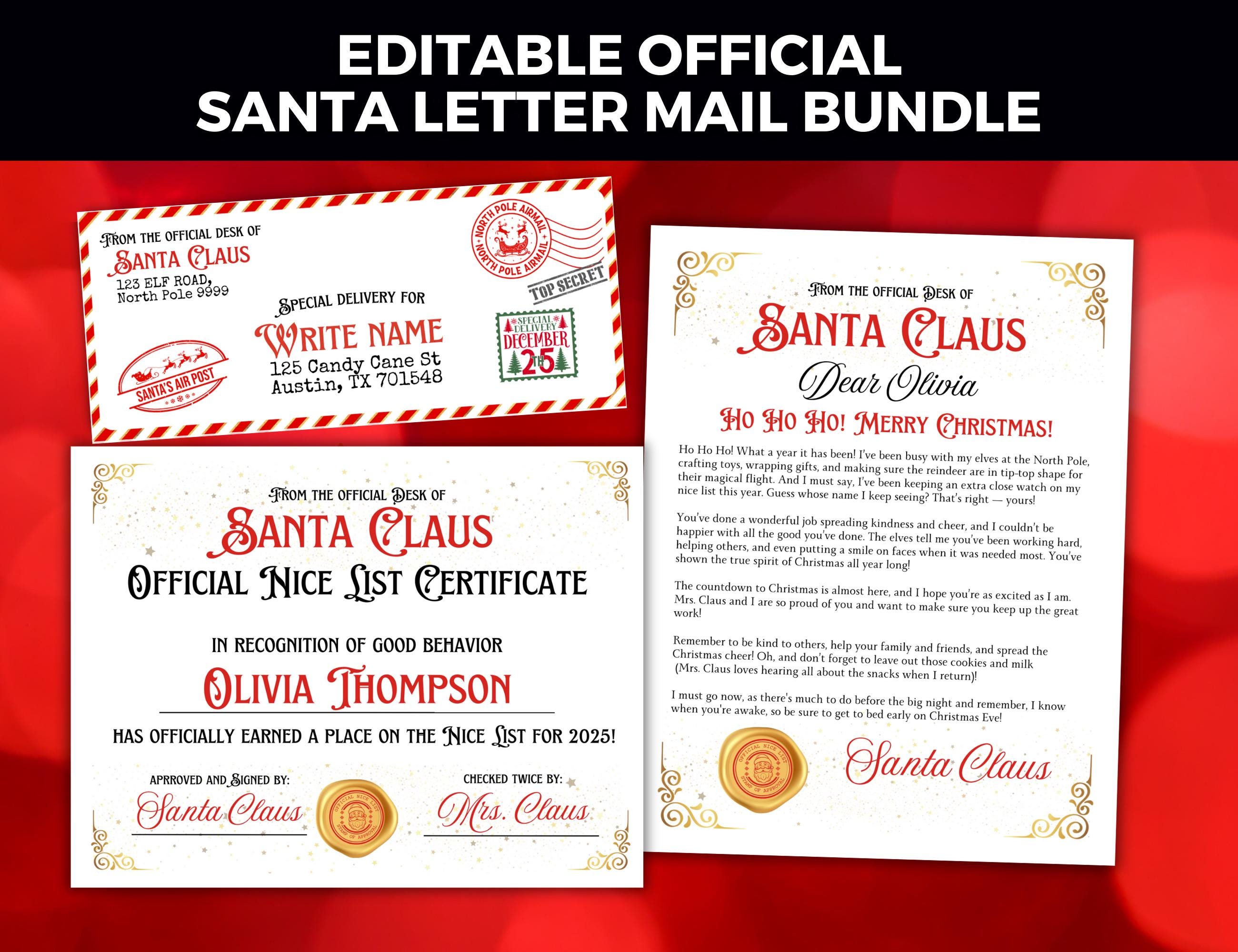 Pacchetto di lettere di Babbo Natale: lettera di Babbo Natale, certificato di buona volontà + modello di busta del Polo Nord, lettera di Babbo Natale
