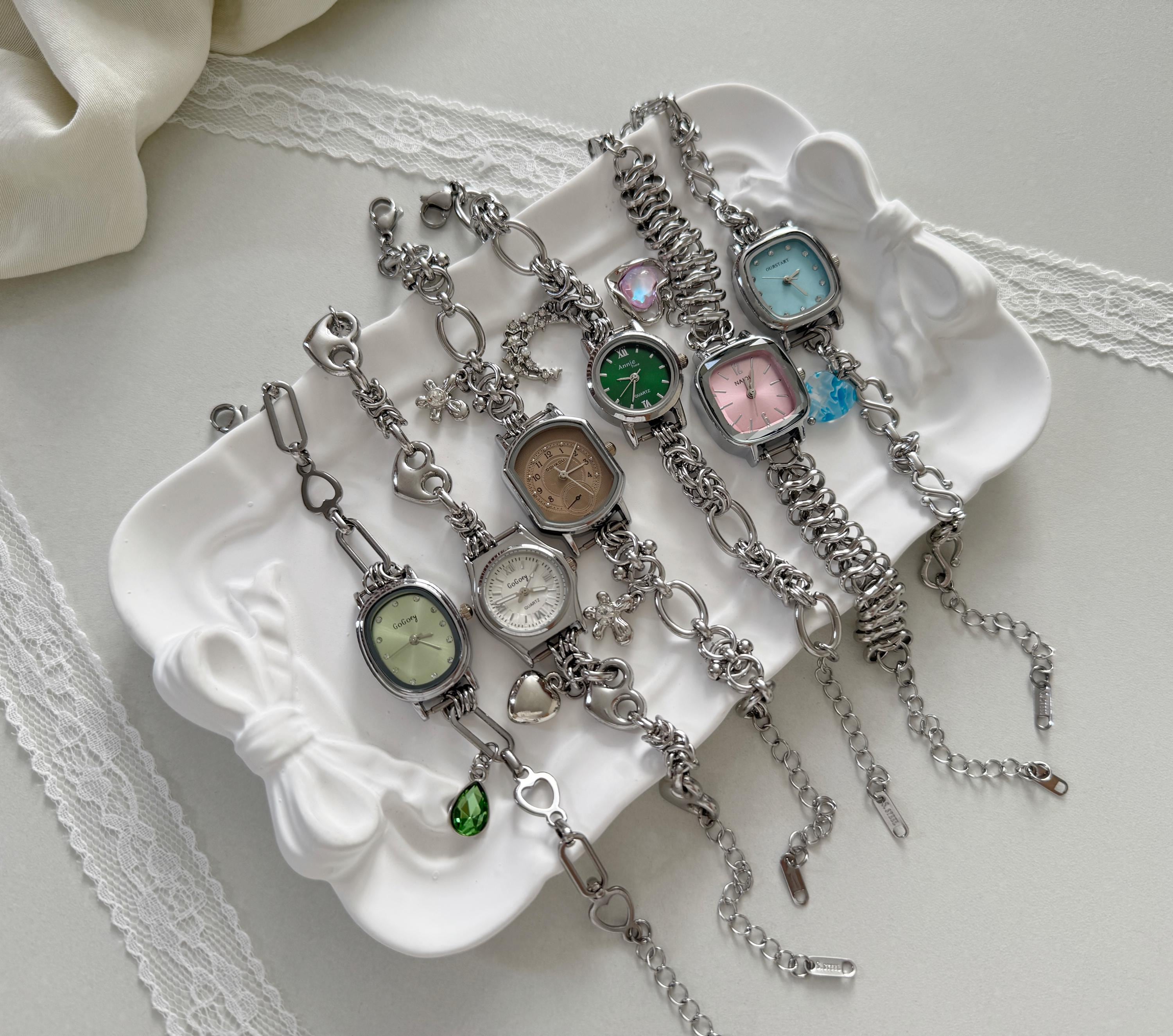 Orologio da polso fatto a mano per donna, quadrante delicato, orologio con catena in acciaio inossidabile, grazioso orologio color pastello, regalo pe