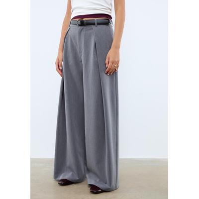 Stradivarius Maxi darted trousers with belt Dark grey 4