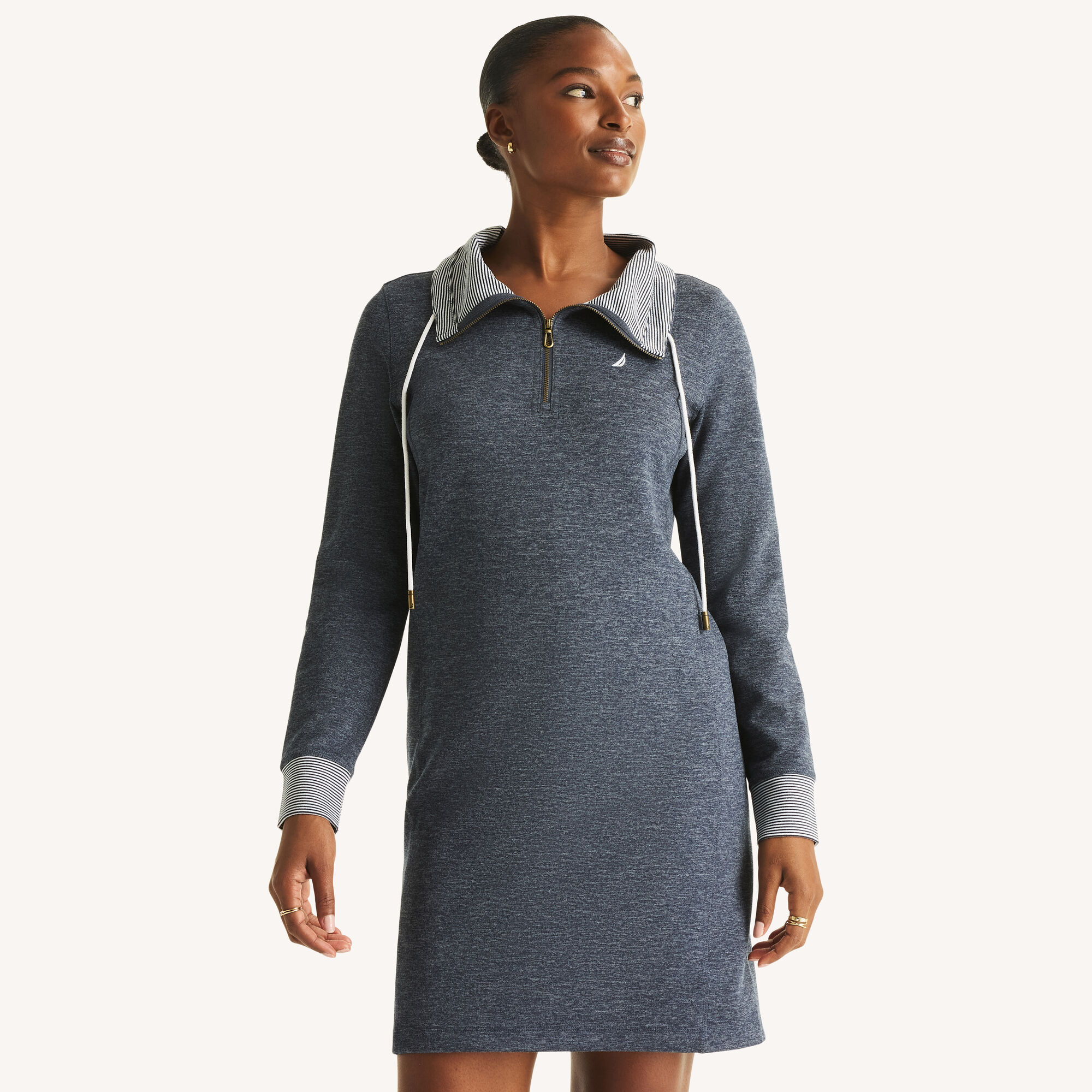 Nautica Women's Quarter-Zip Sweatshirt Dress 401 (Navy), XS