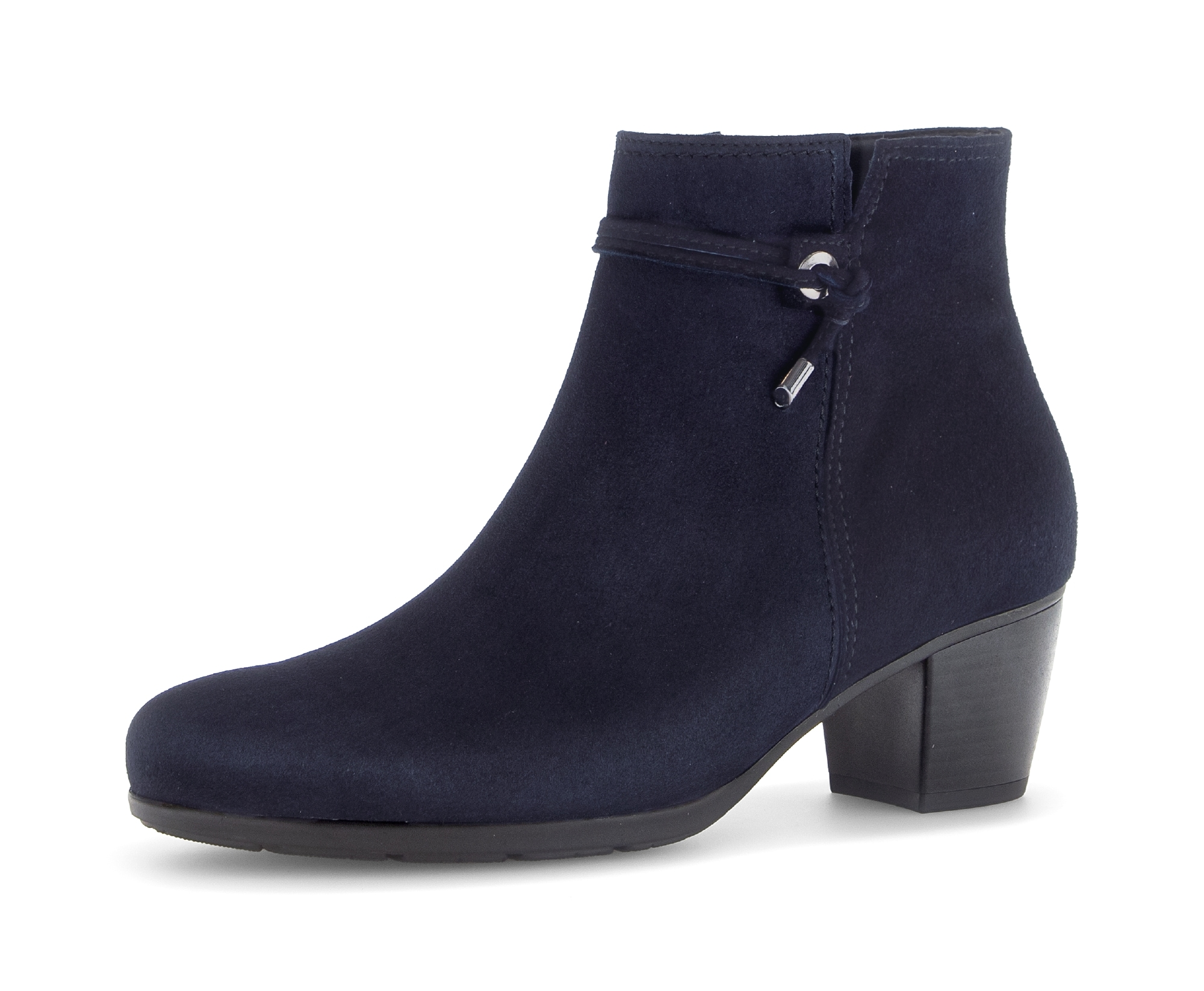 Stiefelette GABOR, Damen, Gr. 42, nachtblau, Ziegenveloursleder, unifarben, Schuhe Stiefelette, Blockabsatz, Ankleboots, mit Ziernähten