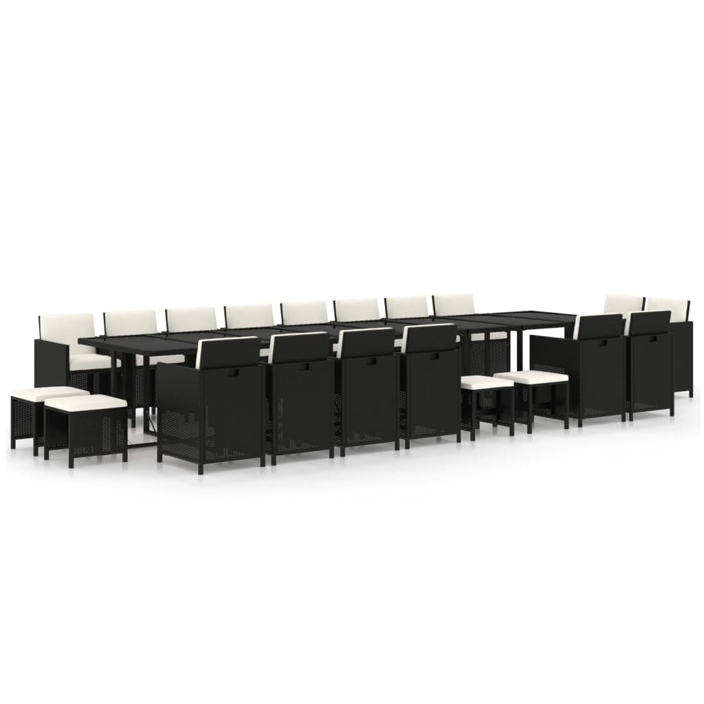 vidaXL 21-tlg. Garten-Essgruppe mit Kissen Schwarz Poly Rattan Image