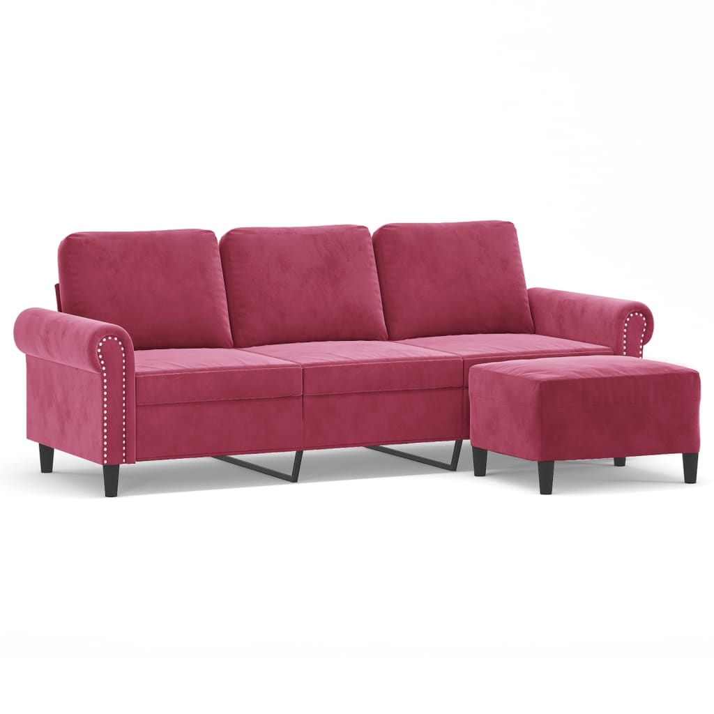 vidaXL 3-Sitzer-Sofa mit Hocker Weinrot 180 cm Samt Image