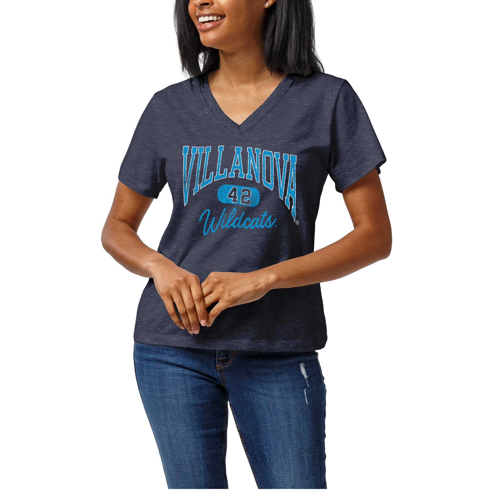 Women's League Collegiate Wear Heather Navy Villanova Wildcats Intramural Boyfriend V-Neck T-Shirt