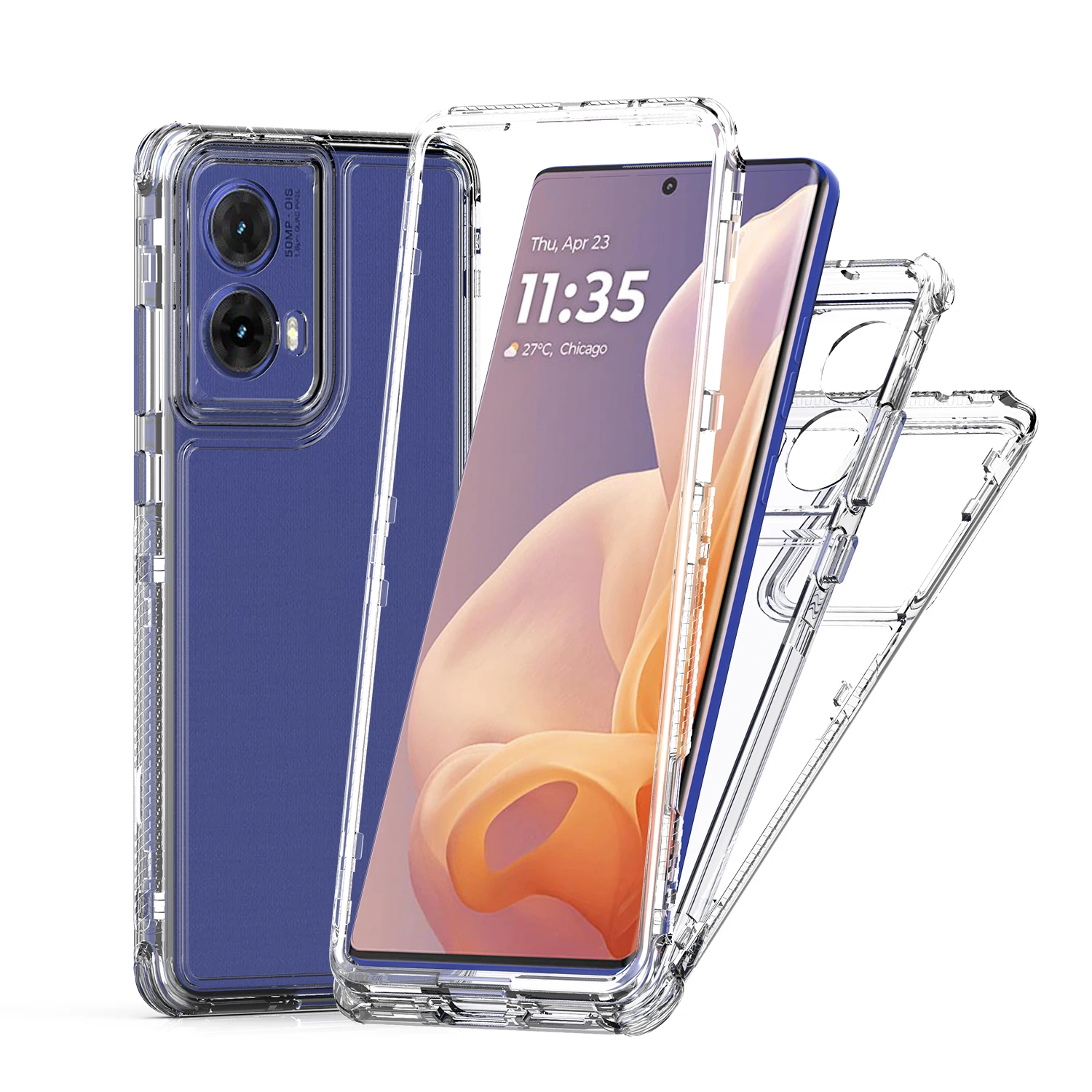 Coque de téléphone transparente 3 en 1 pour Motorola MOTO G05 G15 E15 MOTO S50 NEO MOTO G85 G35TPU + PC, housse épaisse Anti-chute