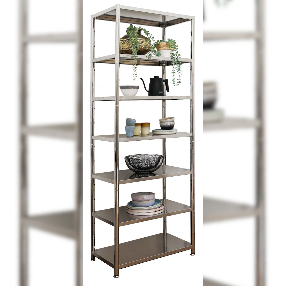 Edelstahl Regal bis 280kg - 7 Ebenen Schwerlastregal 74x41x200 Metallregal Küche Image