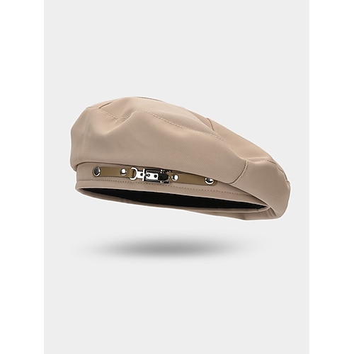 Damen-Barettmütze aus Polyester – stilvolle französische Malermütze mit Schnallendekor, lässige Vintage-Zeitungsjungenmütze für Herbst-Winter-Streetwear Image