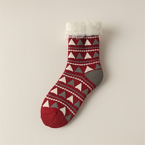 dicke, flauschige Weihnachtssocken für Damen, plüschige, warme Wintersocken bis zur Wadenmitte mit extra weichem Futter, süße rote Socken mit Rentier-Design, kuschelige Thermo-Schlafsocken für die Image