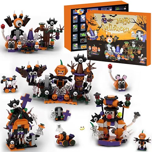 Halloween-Adventskalender 2025, Bauspielzeug-Set für Kinder, Erwachsene und Teenager, 24-Tage-Halloween-Countdown-Kalender, Bausteine-Set, Überraschungsspielzeug-Geschenk Image
