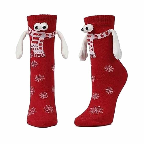 Magnetische Socken, Weihnachtssocken der Winteredition, rote Weihnachtsstrümpfe mit Schaldesign, dekorative magnetische Socken mit großen Augen zum Halten der Hände, festliche Weihnachts- und Halloween-Dekoration Image