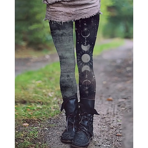 Damen Vikinger Leggings Gemütliche Leggings Ethno-Stil Basic Lässig Volle Länge Hohe Taille MOON Drucken Thermowarm Bequem Dehnbar Lässig Täglich Ferien Schwarz Herbst Winter Schmale Passform Image