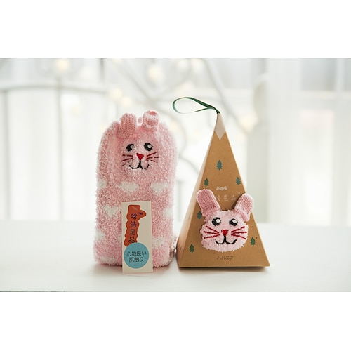 Weihnachts-Hausschuhsocken für Damen, Cartoon-Plüschsocken aus Korallenfleece, flauschige Bodensocken bis zur Wade, grenzüberschreitende Weihnachtsfeiertagsausgabe Image