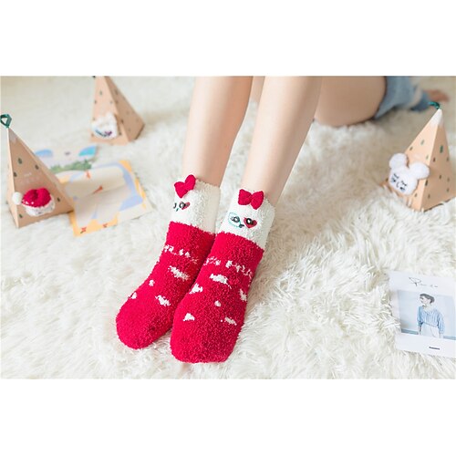 Weihnachts-Hausschuhsocken für Damen, Cartoon-Plüschsocken aus Korallenfleece, flauschige Bodensocken bis zur Wade, grenzüberschreitende Weihnachtsfeiertagsausgabe Image