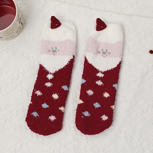 Weihnachtssocken für Damen, vielseitige Baumwollsocken bis zur Mitte der Wade, dicke Wintersocken aus Plüschkorallenfleece, warme, kuschelige, süße, flauschige Socken für den Urlaub Alltagskleidung Image