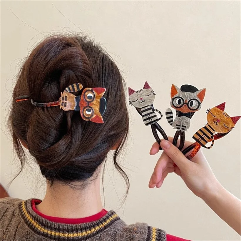 Nette Cartoon Katze Twist Haar Clips Mädchen Acryl Haar Klaue Krabben Halter Haarspangen Haarnadel Hairgrip Frauen Mode Haar Zubehör Image