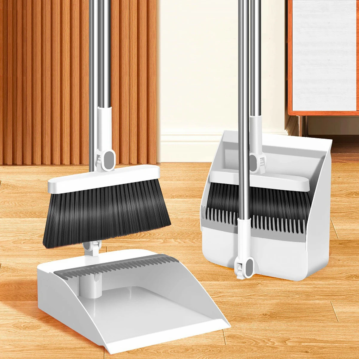 Haushaltsbesen Kombinationsset für Besen und Kehrschaufel. Klappbarer und drehbarer Müllschaufelbesen Image