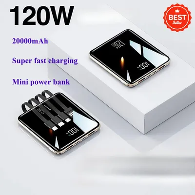 New 120W Super Fast Charging Portable External Battery 20000 MAh Mini Power Bank Mirror for iPhone Xiaomi Samsung
