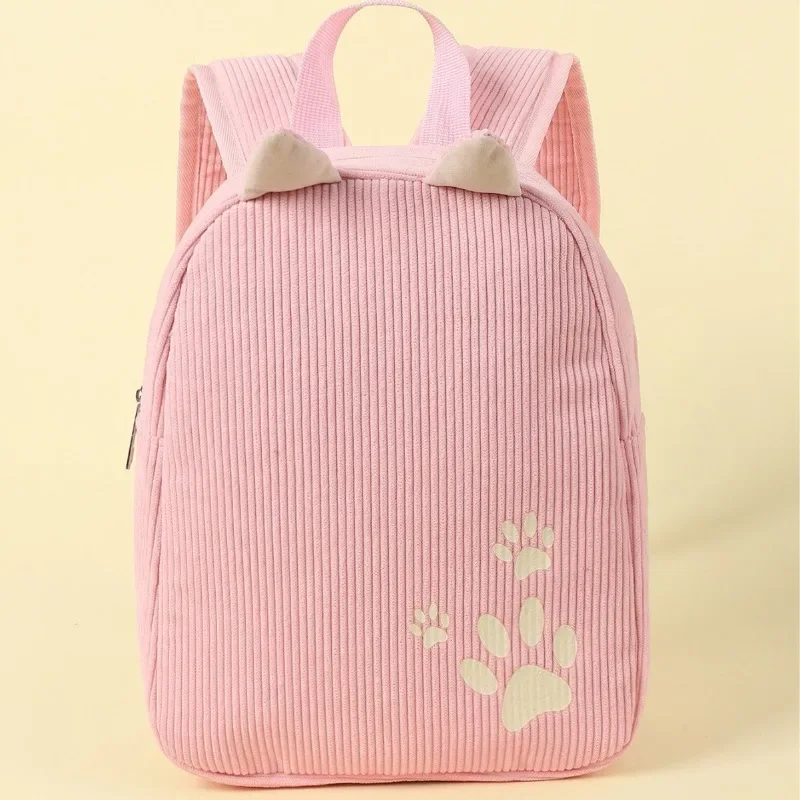 Cord-Kindergartenrucksack für Jungen und Mädchen, niedliche einfarbige Kinderschultasche, mehrfarbig, Kindergeschenk mit verstellbarem Riemen Image