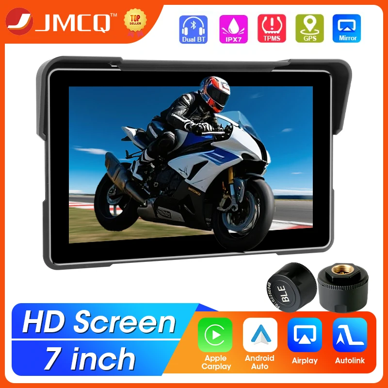JMCQ portatile da 7 pollici IP67 impermeabile navigazione GPS per moto wireless Carplay Android display automatico WIFI BT monitor per moto
