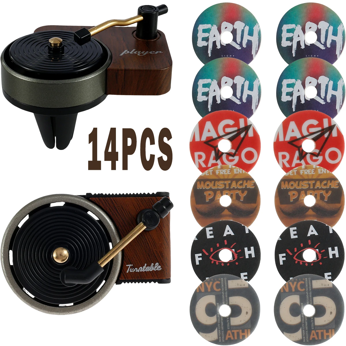 14 teile/satz Auto Luft auslass Rotations aroma therapie kreative Atmosphäre Parfüm Dekoration Retro Grammophon Parfüm Duft Tabletten Image