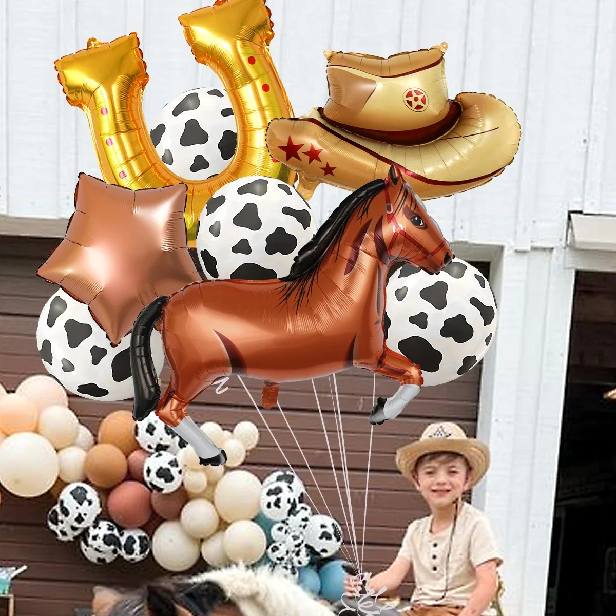 9 Stück Pferde-Hufeisen-Luftballons, westliche Party-Luftballons, wilder Westen, Cowboy, Rodeo-Themen, Geburtstagsfeier, Junggesellenabschied, Bauernhof-Dekoration Image