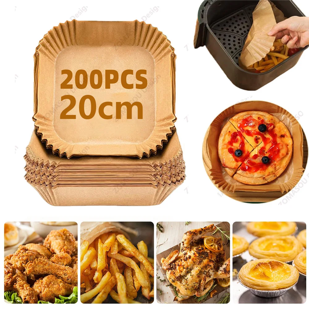 400–50 Stück Luftfritteuse, Backpapier, Einweg-Einlagen, antihaftbeschichtet, Öl-Pergamentmatte für Mikrowelle, Kochen, Ofen, Pfanne, Blatt, Grill, Braten Image