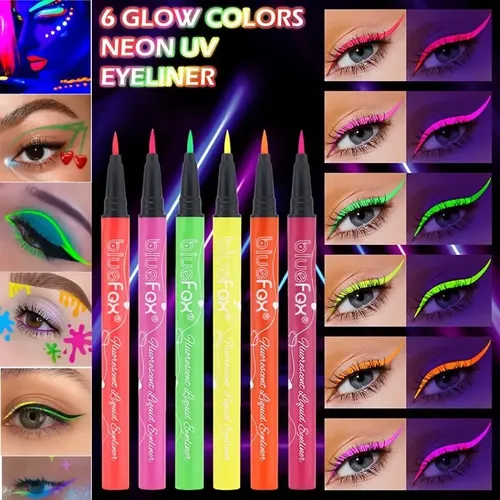 Musikfestival Must-Have! 6-farbiges UV-Leucht-Neon-Eyeliner-Set – mattes Finish, wasserfest und wischfest, ultra-pigmentiert