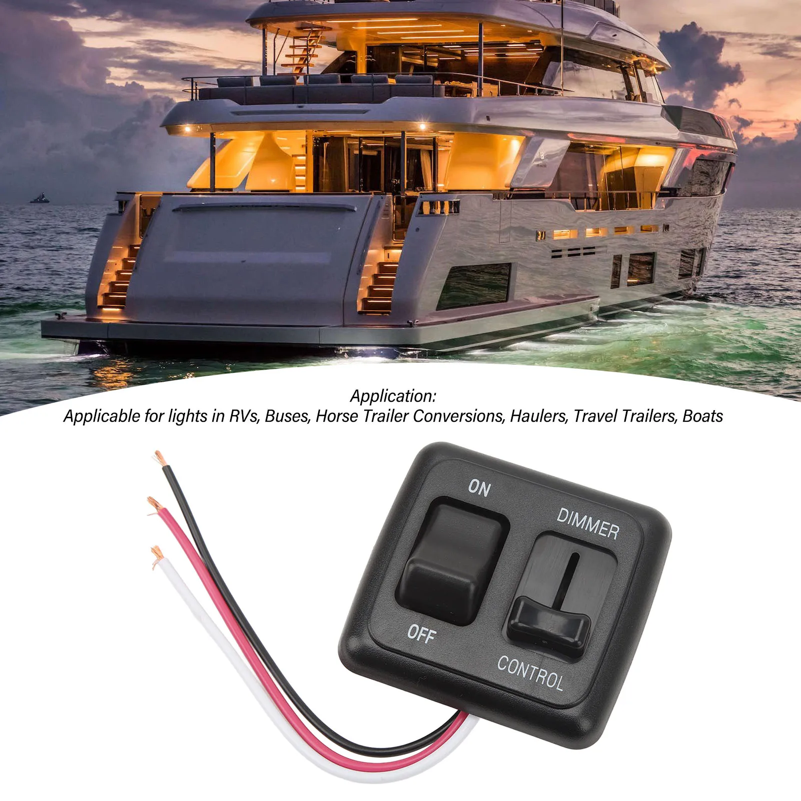 Dimmer-Steuerschalter für LED, 12 V, Kippschalter mit hoher seitlicher Dimmersteuerung für LED-Halogen-Glühlampe, Wohnmobil, Auto, LKW, Streifen Image