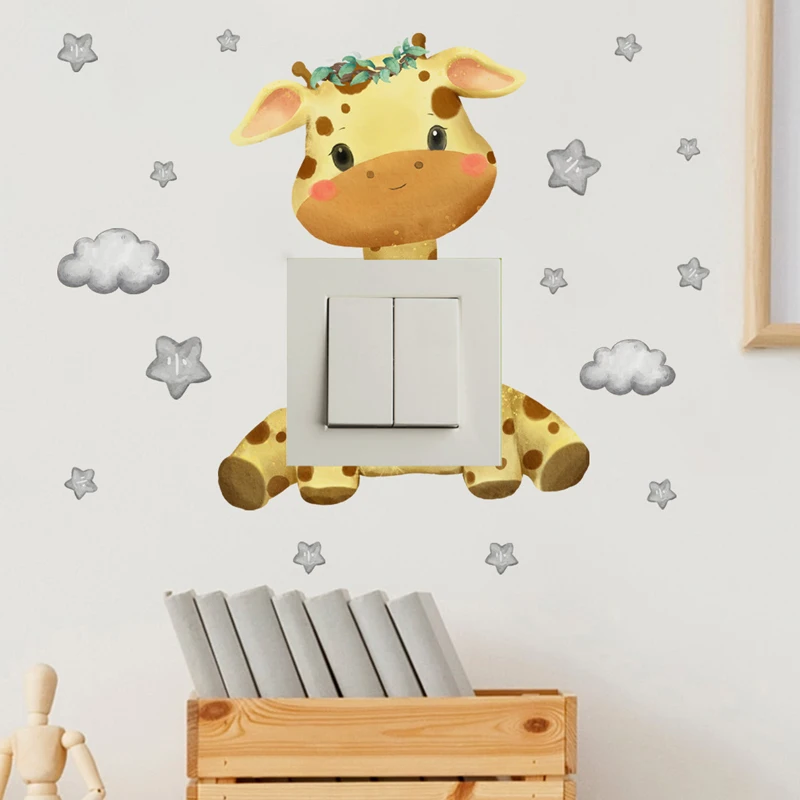 Süße Giraffe Bär Elefant Stern Schalter Aufkleber Kind Baby Schlafzimmer Dekoration selbstklebende Home Decor Tapete Kind Wandtattoos