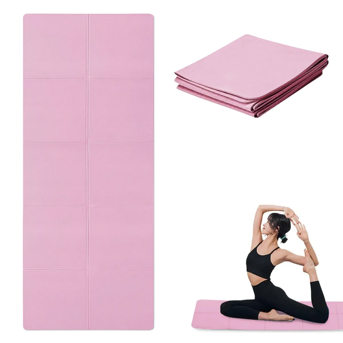 Pink Foldable Yoga Mat Eco Friendly EVA Folding Travel Fitness Exercise Mat 3/4/6mm Thicknesses for Yoga Pilates Workouts