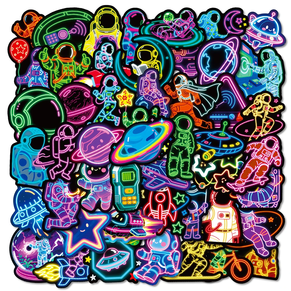 10/30/50 Stück Neon-Stil Cartoon Astronaut Aufkleber ästhetische coole Graffiti Telefon Laptop Gepäck wasserdicht Dekoration Aufkleber Image
