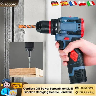Podofo Cordless Electric Drill Brushless Screwdriver 2-speed Regulation Mode Practical Screw Driver Repairing Power Tool