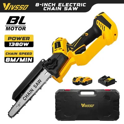 VIVSSO Electric Chain Saw Rechargeable Woodworking Saw 8 Inch Mini Chain Saw Garden Pruning Saw Tool For Dewalt 20v Battery Pins