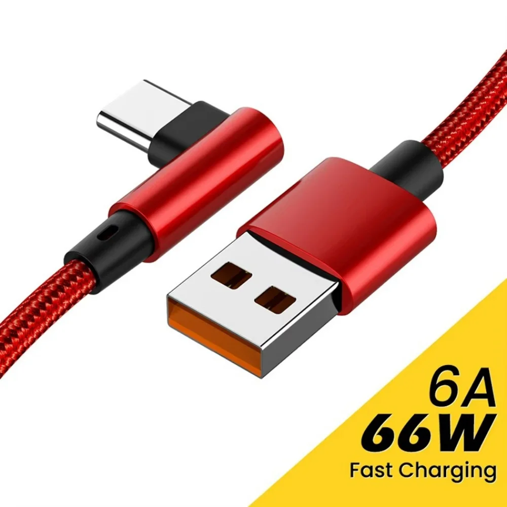 6 A 66 W 90-Grad-Winkel USB A auf USB C-Kabel Schnellladung Telefon-Ladegerät Datenkabel PD Typ C Hochgeschwindigkeits-Datenübertragung Schnellkabel Image
