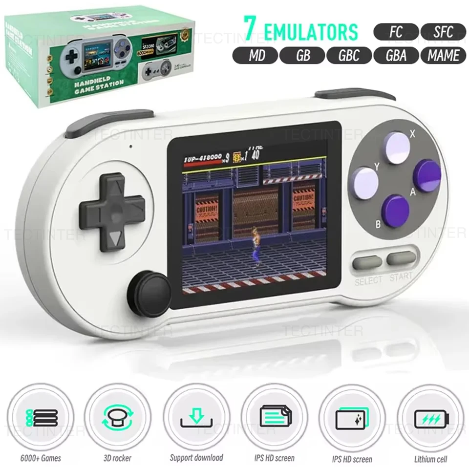 SF2000 Portable Handheld Game Console 3 inch IPS Screen Mini Retro Video Game Player Built-in 8000+ Games Game Console AV Output