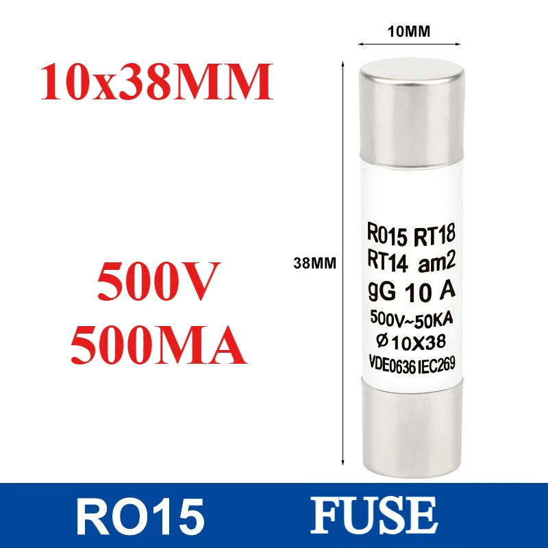10 Stück Keramiksicherung 10 x 38 mm 500 V 500 mA 5 A 6 A 8 A 10 A 16 A 20 A 25 A 32 A 40 A RO15 Keramiksicherung Image