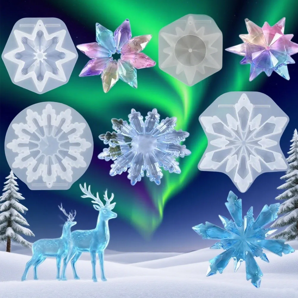 3D Spiegel Schneeflocke Flexible Silikon Form Weihnachten Anhänger Harz Form DIY Weihnachten Ornamente Kristall Epoxidharz Form Image