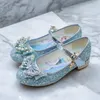 Disney Prinzessin Elsa Lederschuhe Mädchen High Heels Schuhe Mode Mädchen Kristall Glänzende Kinder Blau Rosa Schuhe Größe 26-35