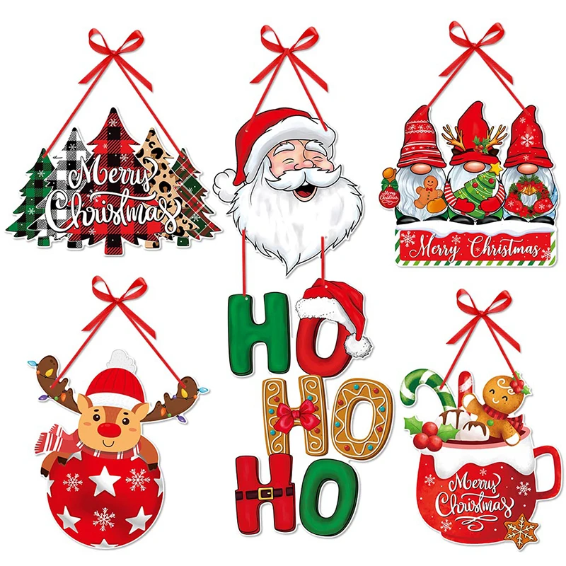 1set Frohe Weihnachten Santa Claus Thema Tür Hängen Anhänger Dekoration Winter Frohes Neues Jahr Weihnachten Feier Party DIY Liefert Image