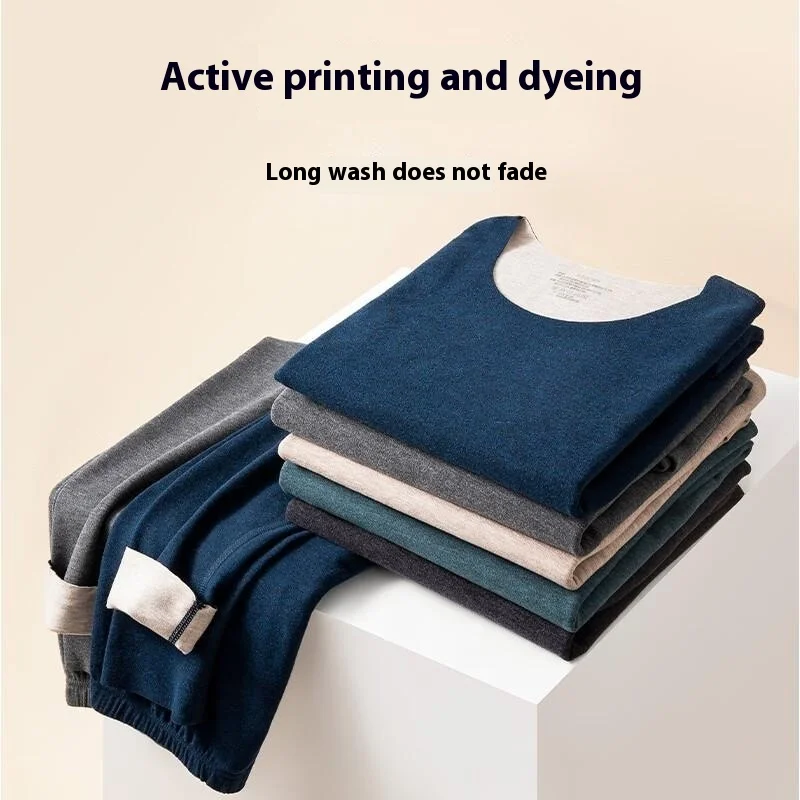 Neues Thermo-Unterwäsche-Set aus Kaschmir-Seide für Herren, nicht abfärbend, doppelseitig, gebürstete Wolle, De-Samt, Herbstmantel und Hose, Homewear Image