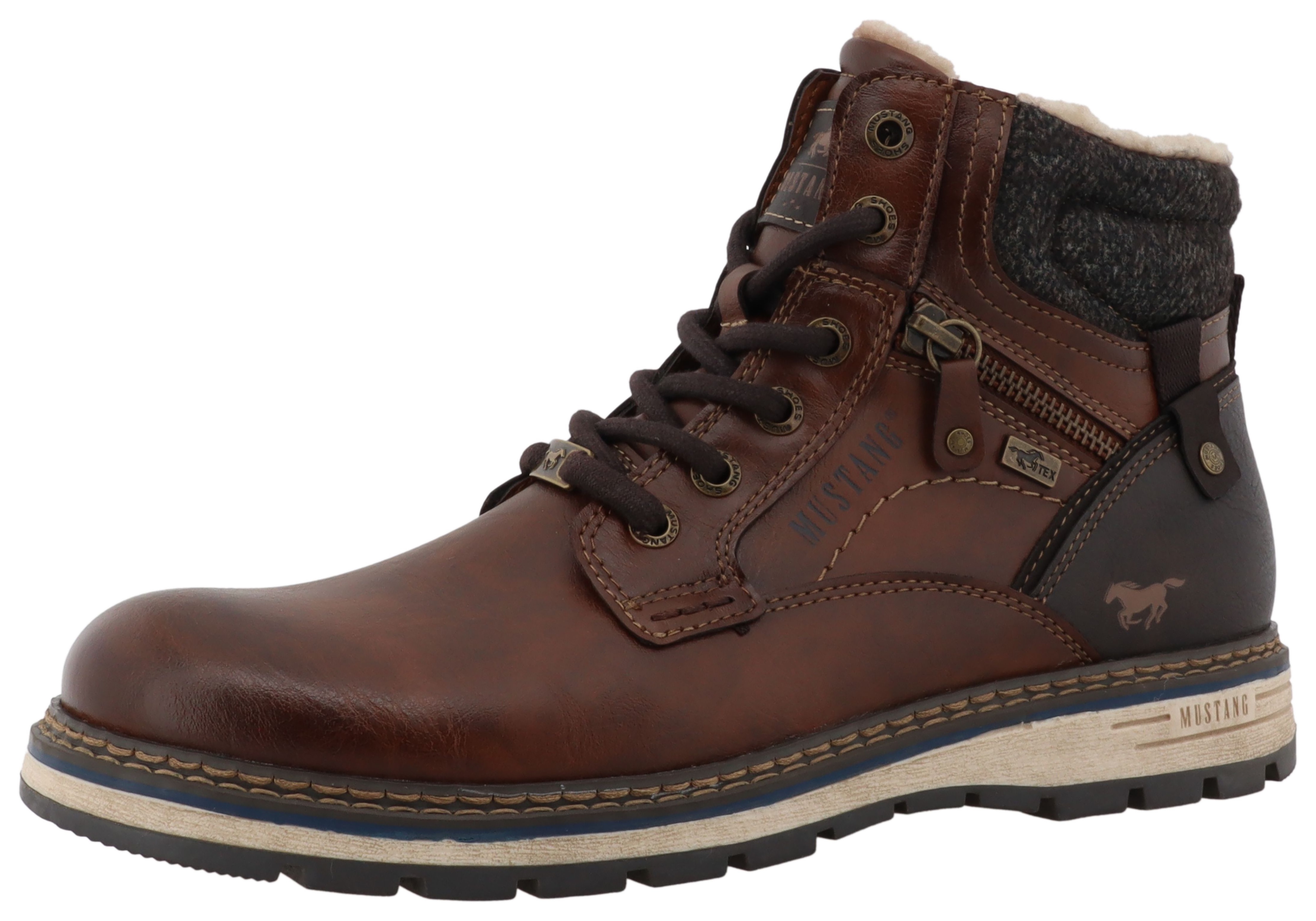 Winterboots MUSTANG SHOES "Mariko", Herren, Gr. 42, cognac, Lederimitat, Textil, used, Basic, Schuhe Winterboots, Workerboots, Schnürboots mit TEX-Ausstattung, Topseller
