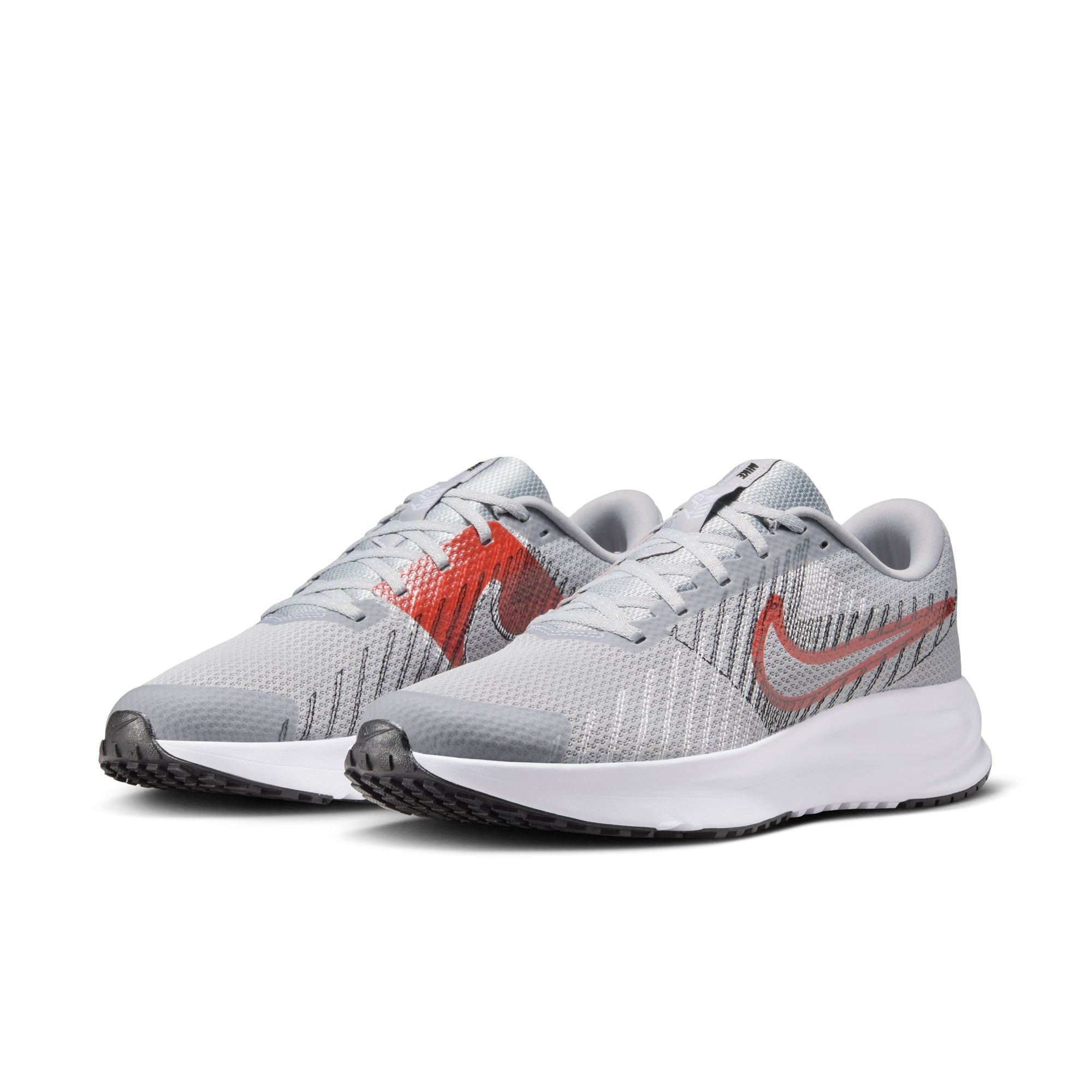 Laufschuh NIKE "NIKE RUN DEFY", Herren, Gr. 43, wolf grau, bright crimson, schwarz, weiß, Synthetik, Textil, Schuhe Laufschuh