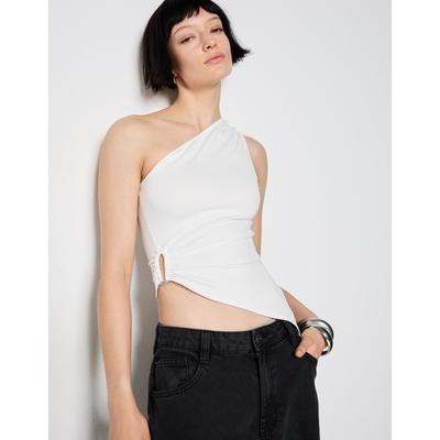 Bershka Asymmetric Top With Rhinestone Ring Women M Cream