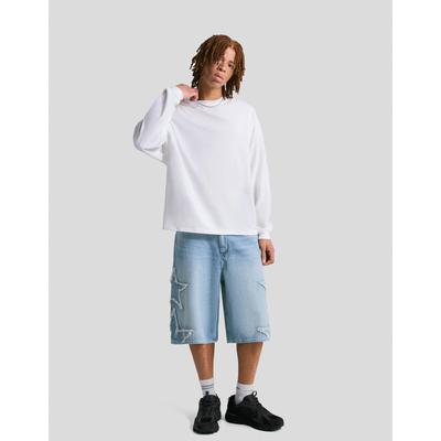 Bershka Denim Bermuda Shorts With Patches Men 32 Light Blue