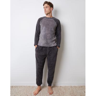 Charcoal Grey Borg Raglan Sweatshirt Lounge Set (2-Piece Set)