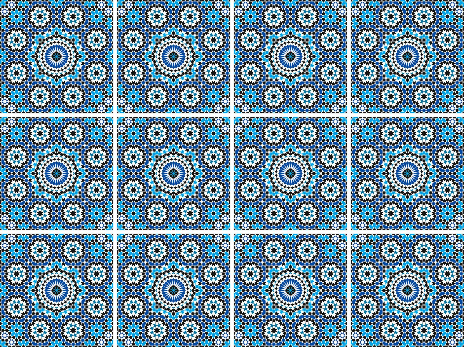 Fliesenaufkleber QUEENCE "Kreise", blau (blau, weiß), B:15cm H:15cm T:0,1cm, Fliesenaufkleber, Stickerfliesen, selbstklebend, Sticker, 12er Set Image